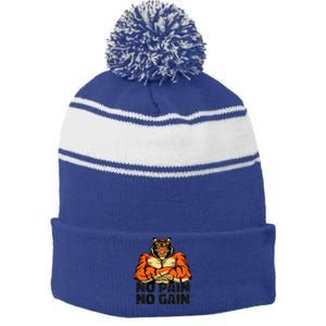 No Pain No Gain Tiger Gym Workout Mma Bodybuilding Fitness Gift Stripe Pom Pom Beanie