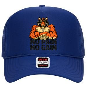 No Pain No Gain Tiger Gym Workout Mma Bodybuilding Fitness Gift High Crown Mesh Back Trucker Hat