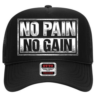 No Pain No Gain Gym Workout & Fitness Training High Crown Mesh Back Trucker Hat