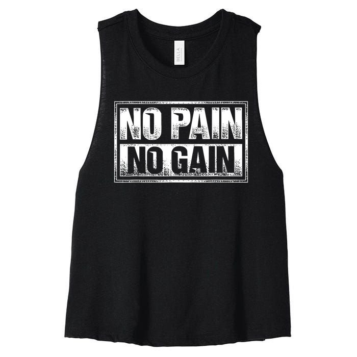 No Pain No Gain Gym Workout & Fitness Training Women's Racerback Cropped Tank