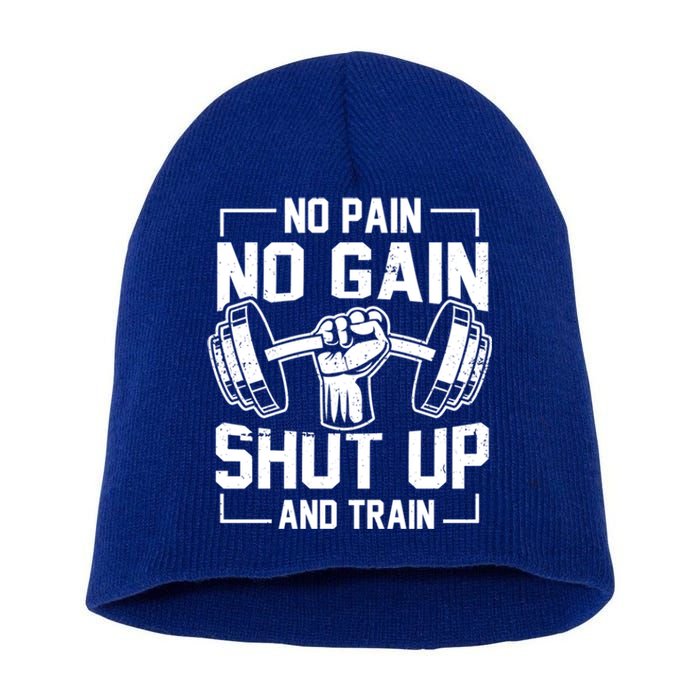 No Pain No Gain Weighlifter Prefunny Giftworkout Motivational Quote Meaningful G Short Acrylic Beanie