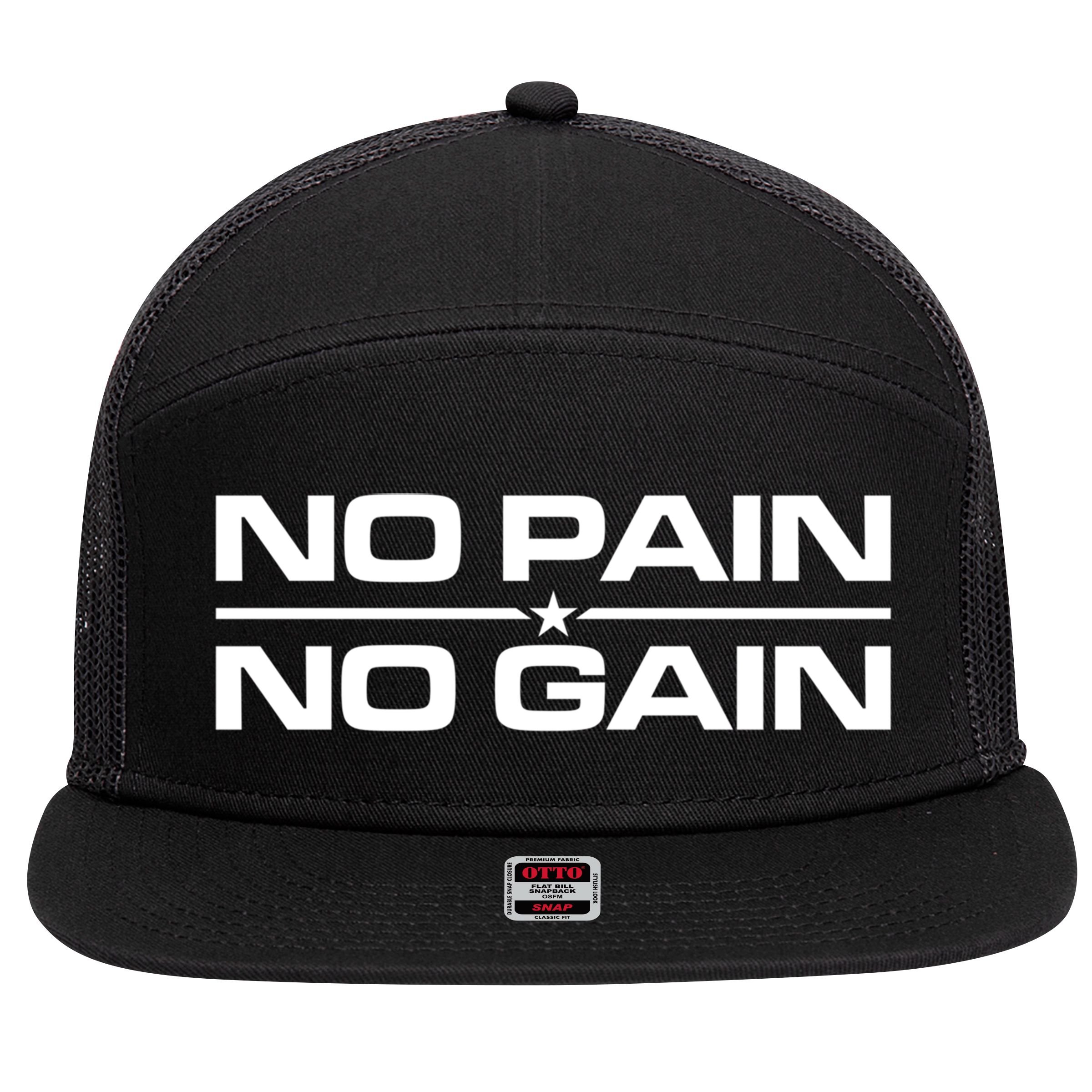 No Pain No Gain Weighlifting Training Fitness Muscle Funny Gift 7 Panel Mesh Trucker Snapback Hat
