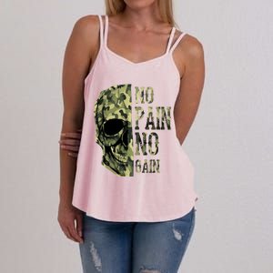 No Pain No Gaincute Gift Skull Mindset Motivation Gym Cool Gift Women's Strappy Tank