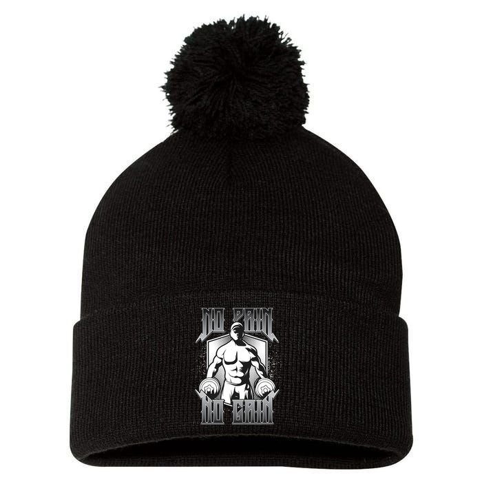 No Pain No Gain Pom Pom 12in Knit Beanie