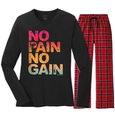 No Pain No Gain Motivation Workout Gym Women's Long Sleeve Flannel Pajama Set 