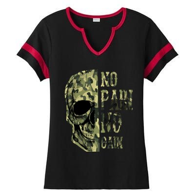 No Pain No Gaingift Skull Mindset Motivation Gym Gift Ladies Halftime Notch Neck Tee