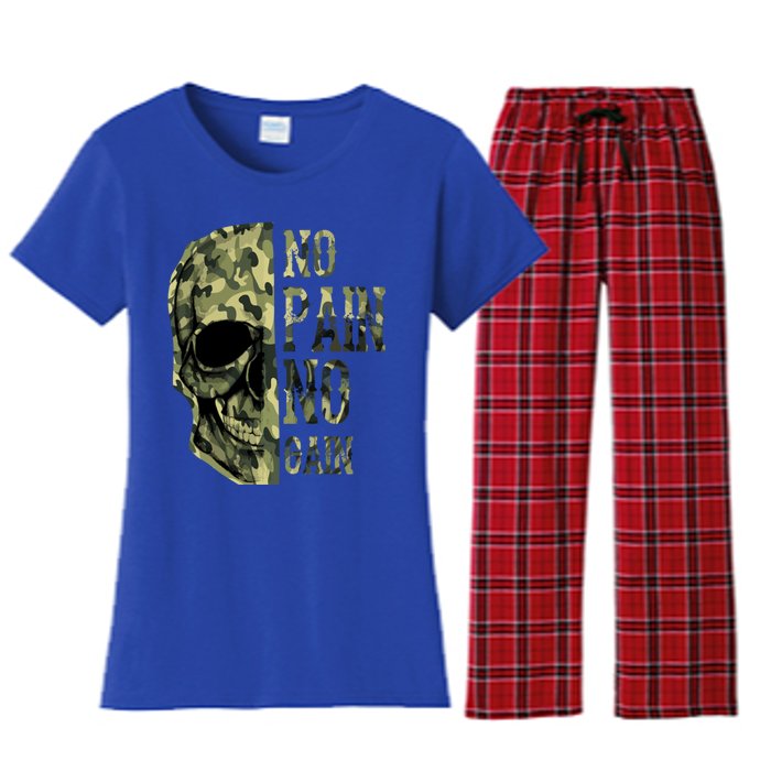 No Pain No Gaingift Skull Mindset Motivation Gym Gift Women's Flannel Pajama Set