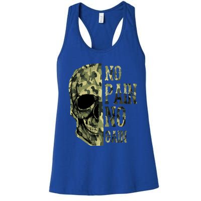 No Pain No Gaingift Skull Mindset Motivation Gym Gift Women's Racerback Tank