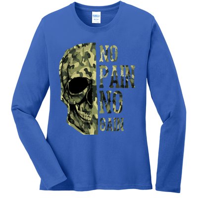 No Pain No Gaingift Skull Mindset Motivation Gym Gift Ladies Long Sleeve Shirt