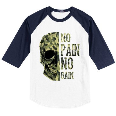 No Pain No Gaingift Skull Mindset Motivation Gym Gift Baseball Sleeve Shirt