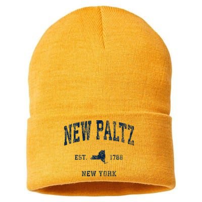 New Paltz New York Ny Vintage Athletic Sports Design Sustainable Knit Beanie