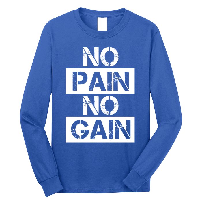 No Pain No Gain Beast Workout Muscular Gym Distressed Gift Long Sleeve Shirt