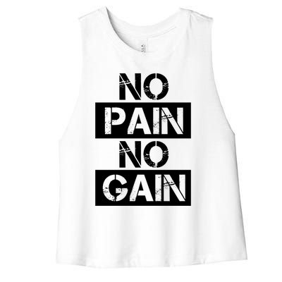 No Pain No Gain Beast Workout Muscular Gym Distressed Gift Women's Racerback Cropped Tank