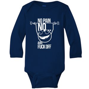 No Pain No Gain Bodybuilder Gift Baby Long Sleeve Bodysuit