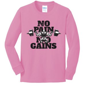 No Pain No Gains: Weightlifter Gym For Powerlifting Gift Kids Long Sleeve Shirt