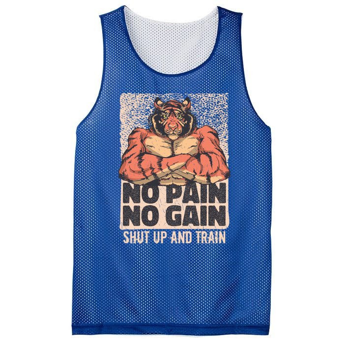 No Pain No Gain Shut Up And Train Funny Gym Motivation Gift Mesh Reversible Basketball Jersey Tank