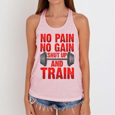 No Pain No Gain Shut Up And Train Workout Fitness Bodybuild Gift Women's Knotted Racerback Tank