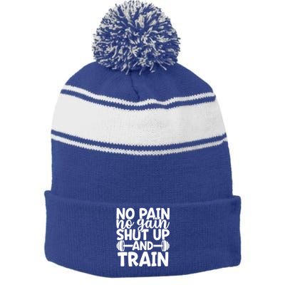 No Pain No Gain Shut Up And Train Gym Workout Motivational Cool Gift Stripe Pom Pom Beanie