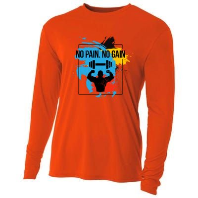 No Pain No Gain Funny Gift Cooling Performance Long Sleeve Crew