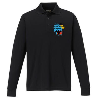 No Pain No Gain Funny Gift Performance Long Sleeve Polo