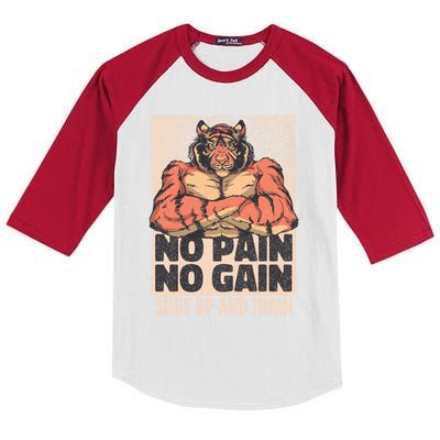 No Pain No Gain Shut Up And Train Funny Gym Motivation Cool Gift Kids Colorblock Raglan Jersey