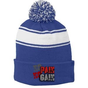 No Pain No Gain Fitness Gym Clothing Equipt Gift Stripe Pom Pom Beanie