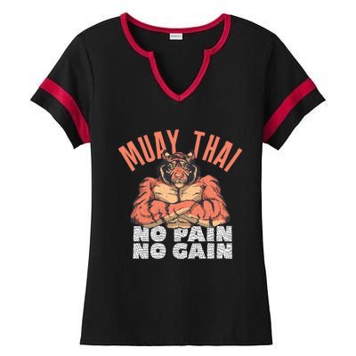 No Pain No Gain Funny Muay Thai Great Gift Ladies Halftime Notch Neck Tee