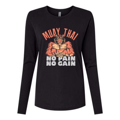 No Pain No Gain Funny Muay Thai Great Gift Womens Cotton Relaxed Long Sleeve T-Shirt