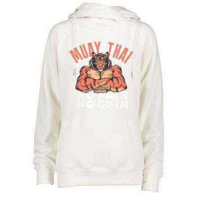 No Pain No Gain Funny Muay Thai Great Gift Womens Funnel Neck Pullover Hood