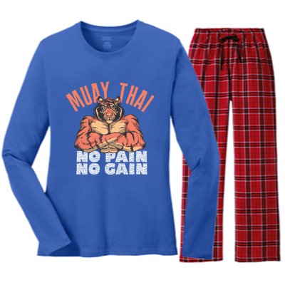 No Pain No Gain Funny Muay Thai Great Gift Women's Long Sleeve Flannel Pajama Set 