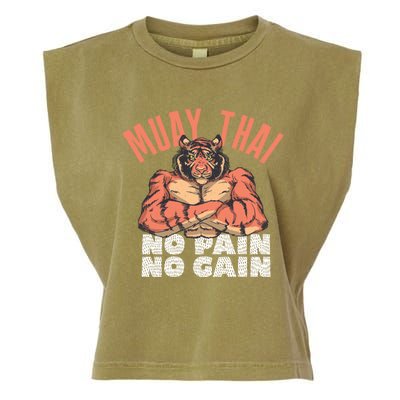 No Pain No Gain Funny Muay Thai Great Gift Garment-Dyed Women's Muscle Tee