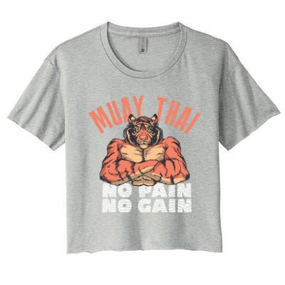 No Pain No Gain Funny Muay Thai Great Gift Women's Crop Top Tee