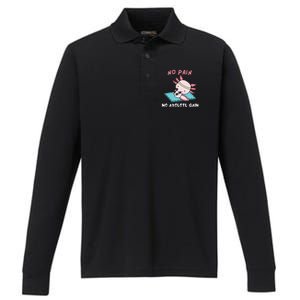 No Pain No Axolotl Gain Cute Axolotl Workout Fitness Lover Performance Long Sleeve Polo