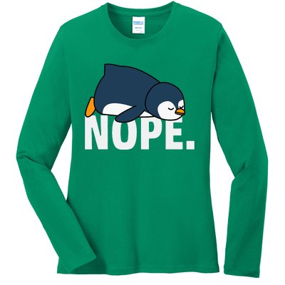 Nope Penguin Ladies Long Sleeve Shirt