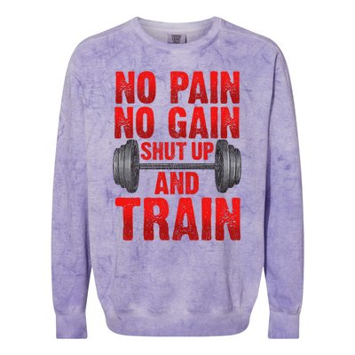 No Pain No Gain Shut Up And Train Workout Fitness Bodybuild Gift Colorblast Crewneck Sweatshirt