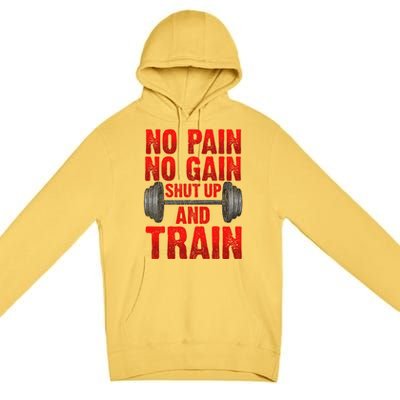 No Pain No Gain Shut Up And Train Workout Fitness Bodybuild Gift Premium Pullover Hoodie