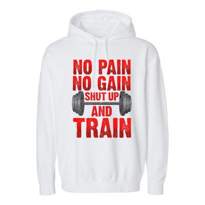 No Pain No Gain Shut Up And Train Workout Fitness Bodybuild Gift Garment-Dyed Fleece Hoodie