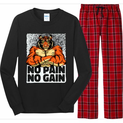 No Pain No Gain Tiger Gym Workout Mma Bodybuilding Fitness Gift Long Sleeve Pajama Set