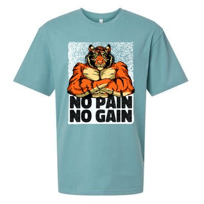 No Pain No Gain Tiger Gym Workout Mma Bodybuilding Fitness Gift Sueded Cloud Jersey T-Shirt