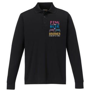 Nx6 Pink Or Blue Gender Reveal For Brother Video Game Lover Gift Performance Long Sleeve Polo