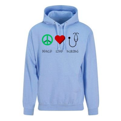 Nurse Practitioner Peace Love Nursing Stethoscope Gift Unisex Surf Hoodie