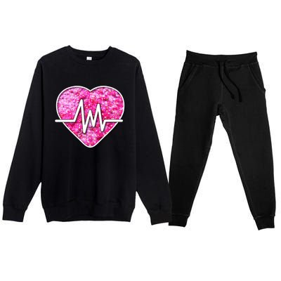 Nurses Pretty Pink Flowers Pulse Heart Gift Premium Crewneck Sweatsuit Set