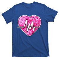 Nurses Pretty Pink Flowers Pulse Heart Gift T-Shirt