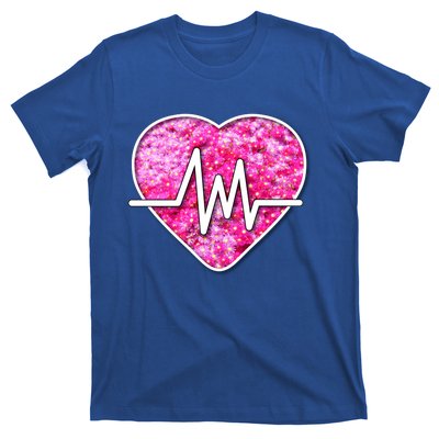 Nurses Pretty Pink Flowers Pulse Heart Gift T-Shirt