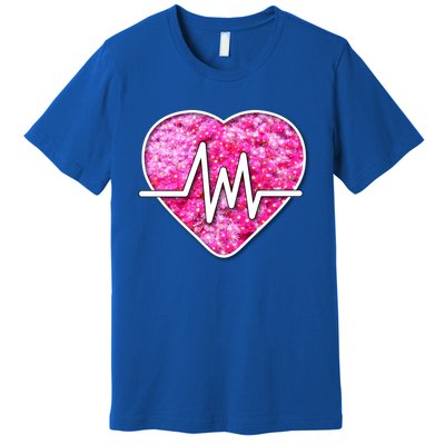 Nurses Pretty Pink Flowers Pulse Heart Gift Premium T-Shirt