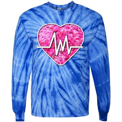 Nurses Pretty Pink Flowers Pulse Heart Gift Tie-Dye Long Sleeve Shirt