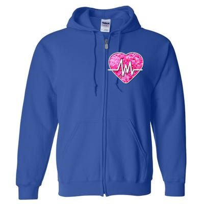 Nurses Pretty Pink Flowers Pulse Heart Gift Full Zip Hoodie