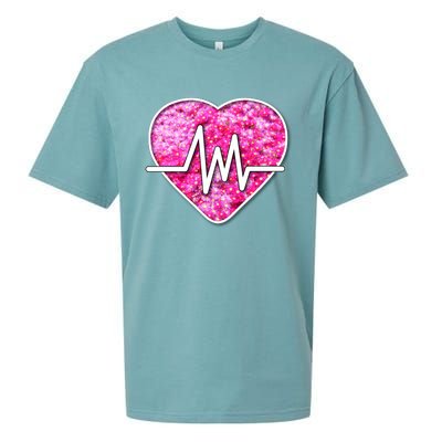 Nurses Pretty Pink Flowers Pulse Heart Gift Sueded Cloud Jersey T-Shirt