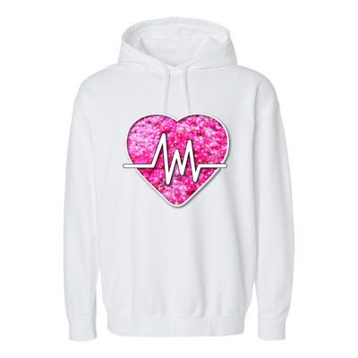 Nurses Pretty Pink Flowers Pulse Heart Gift Garment-Dyed Fleece Hoodie