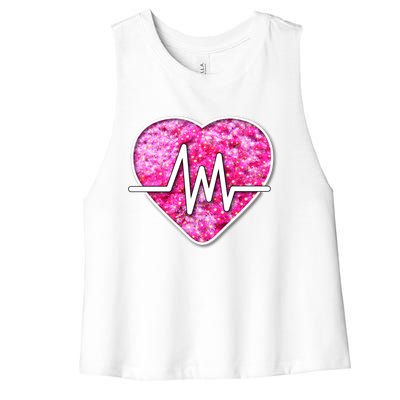 Nurses Pretty Pink Flowers Pulse Heart Gift Women's Racerback Cropped Tank